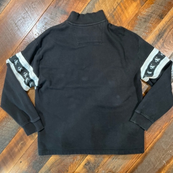 Calvin Klein Jeans Y2K 90s Black CK Logo Tape Quarter Zip Pullover Size XL NWOT - Picture 2 of 7